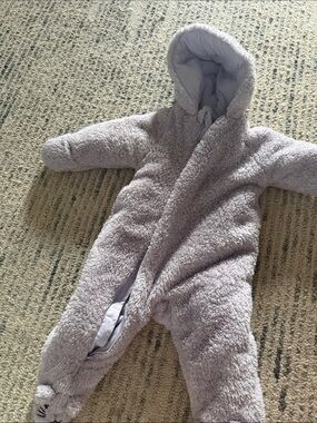 Cozy Lavender Plush Hooded Baby One-Piece Bodysuit